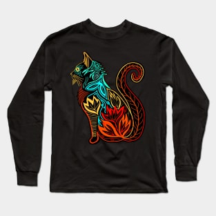Cat in Lotus Tattoo Long Sleeve T-Shirt